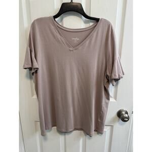 Studio By Denim Co XL Pinky Beige Top V-neck Flutter Sleeve Preowned